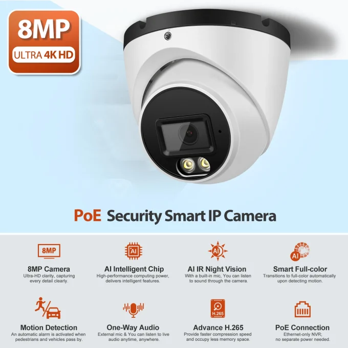 Real 4K Security PoE Dome Camera MN832 - Image 2