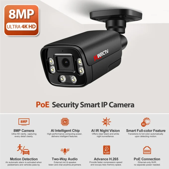 4K HD IP PoE Bullet Camera With SD Slot-MN852-PS - Image 2