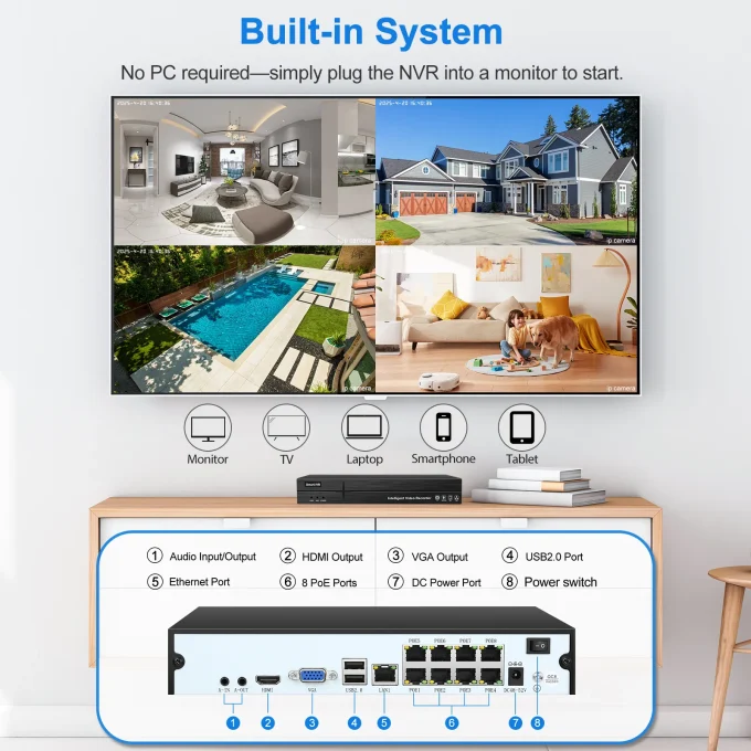4K Security Camera System,4pcs Wired 4MP PoE Camera(NO HDD) - Image 3
