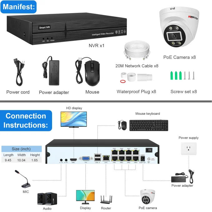 4K Security Camera System,8pcs Wired 4MP PoE Camera(NO HDD) - Image 7
