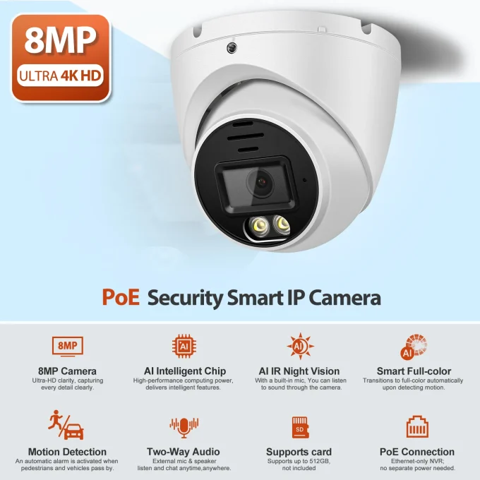 4K POE Security Camera Outdoor With SD Slot-MN858-PS - Image 2