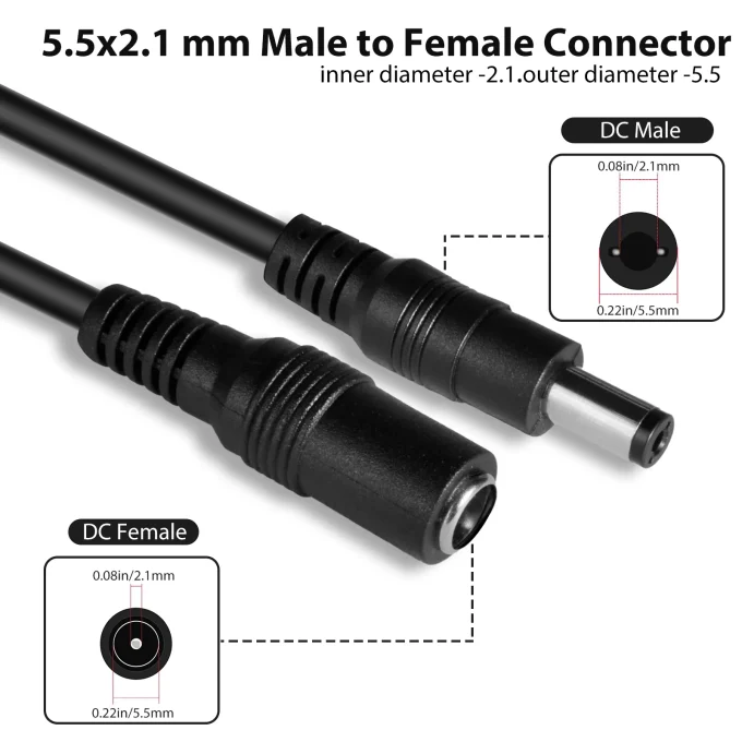 33FT/10M DC Power Extension Cable 2.1mm*5.5mm 12v Extension Cord - Image 2