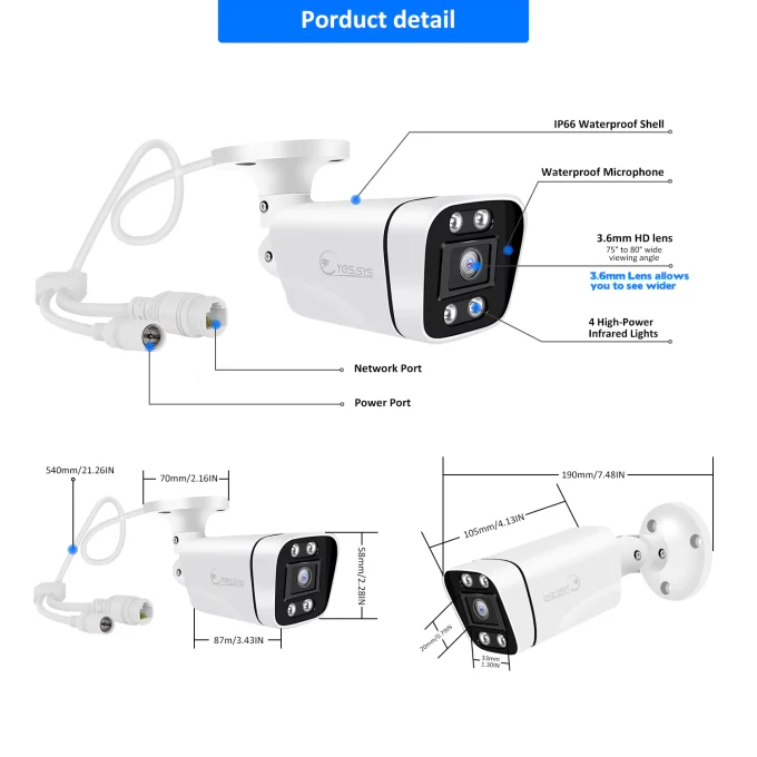 Eyes.sys ColorVu Audio 2.8mm Wide Angle 8MP 4K POE Bullet CCTV Camera-22120 - Image 5