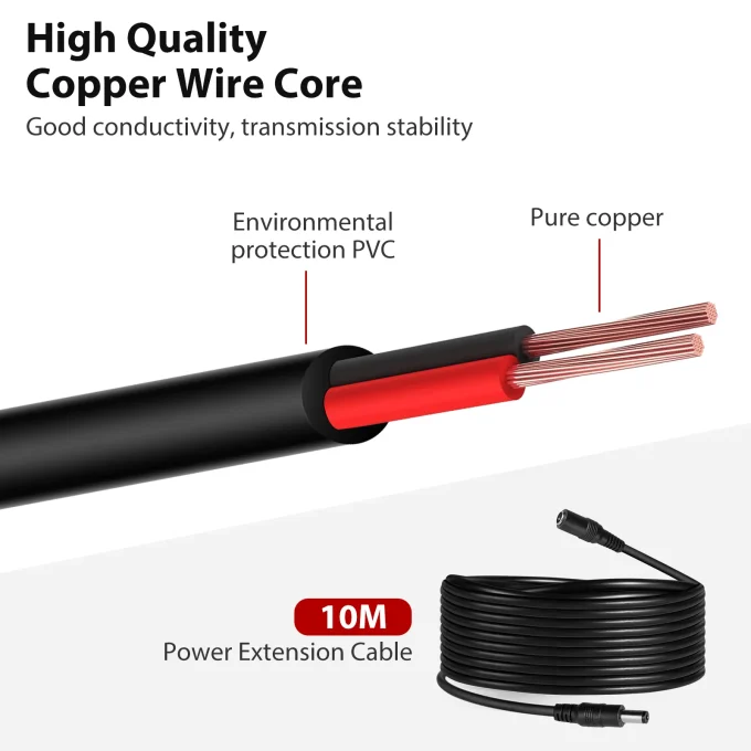 33FT/10M DC Power Extension Cable 2.1mm*5.5mm 12v Extension Cord - Image 3